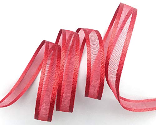 finemark 50 m x 10 mm Chiffon Ribbon with Satin Edge Red Dark Red (67) Chiffon Decorative Ribbon Gift Ribbon Semi-Transparent Shiny Without Wire Organza - Image 4