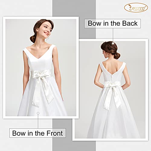 Jasgood White Sash Belt For Dress Women Wide Satin Waist Belt For Wedding Party Special Occasion 3.7" Width #TOP2