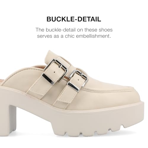 Journee Womens Light Weight Platform Mule Slip On Almond Toe Block Heel Buckle Brydie Comfort Foam Pumps3