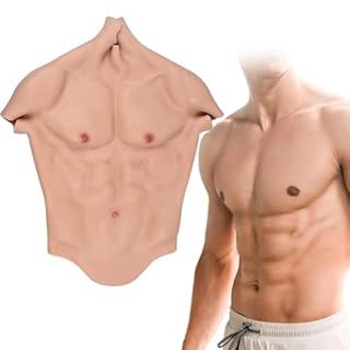 Costume da Uomo con Collo Alto E Muscoli in Silicone Realistici per La Parte Superiore del Corpo, Addominali Scolpiti, Finti Muscoli del Torace, Accessorio per Donne,Color 1,One Size