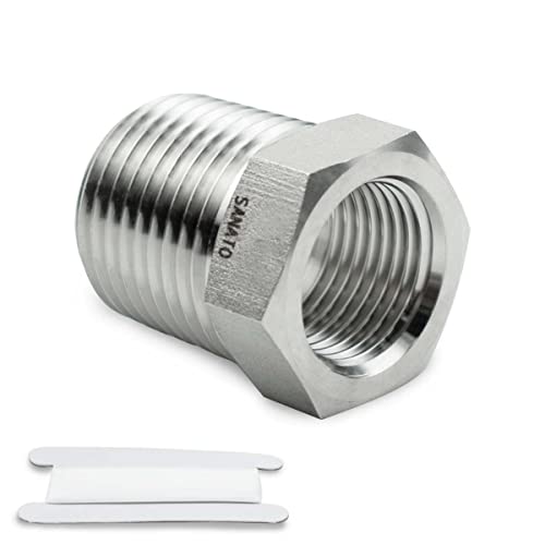 SANATO 1 x Edelstahl 304 geschmiedete Sechskantbuchse, 3/8 Zoll NPT männlich x 1/8 Zoll NPT weibliche Rohrverschraubungen, robuster Schlauchadapter Cover