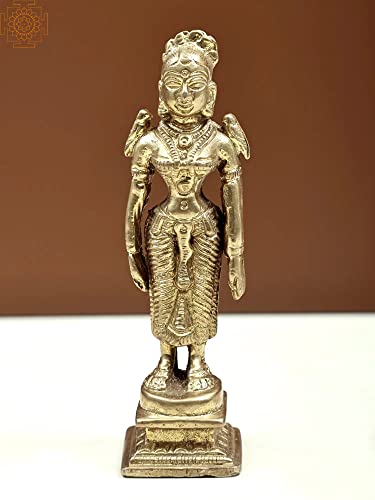 4" Small Brass Standing Indian Traditional Woman Statue | Handmade