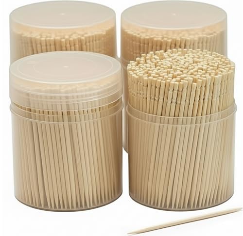 Traditional Single Point Disposable Wooden Toothpicks for Food Made from Bamboo Wood Bulk (2 000) 500 per 4 Containers