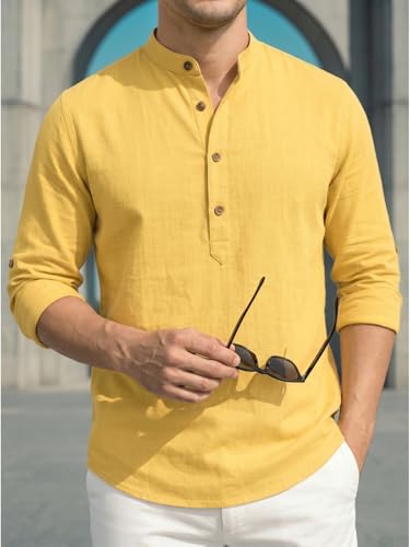 Image of DEELMO Combo of Men's Cotton Blend Solid Regular Fit Full Sleeve Short Kurta | Men's Trendy Short Kurta Pack of 2