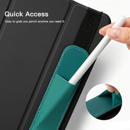 Image of MoKo Pencil Case Holder Fit The Apple Pencil (Pro and USB-C and 1st and 2nd Gen), Detachable Elastic Pocket for Stylus Pen with Elastic Band Attached to iPad Case, Midnight Green