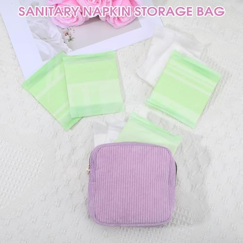 Image of Feminine Menstrual Care Bags for Teen Girls, Mini Corduroy Period Bag for Storing Sanitary Napkins Portable Makeup Pouch with Zipper Cosmetic Bag Tampon Pad Holder for Women Travel Purse (Purple)