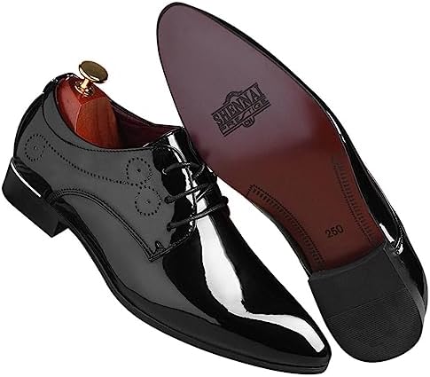 Dress Shoes for Men Pointed Toe Classic Patent Leather Lace Up Oxford Black 12 US | Image 5