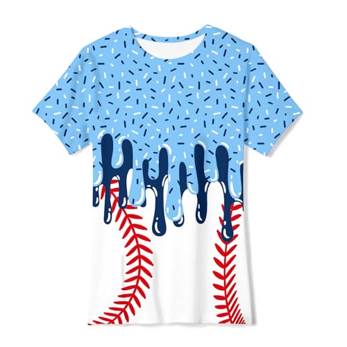 uideazone Boys Ice Cream Drip Baseball Graphic Shirts Size 4T 3D Printed T-Shirt Crewneck Short Sleeve Tees 4-5 Years