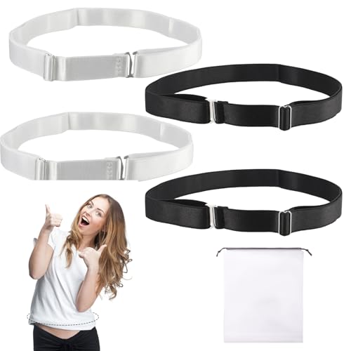 4pcs Elastic Belt, Shirt Tuck Band Women, Adjustable Tucky Belt to Crop Tops, Crop Tuck, Can Be Worn with Jeans, Trousers, Dresses, Change The Style of Tops, with 1 Frosted Drawstring Storage Bag