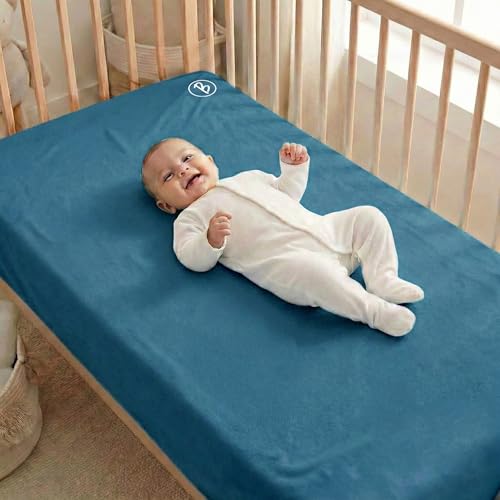 Image of Btag Baby Waterproof, Super Soft Fast Drying Mattress Protector | Extra Absorbent, Anti-Itching Sheet for New Born,Toddler (Size 100x140 cm, Pack of 1, Pine Blue)