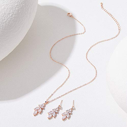 Sweetv Marquise Rose Gold Wedding Jewelry Set For Brides, Bridal Bridesmaids Jewelry Set, Cubic Zirconia Necklace Earrings Set For Women #TOP5