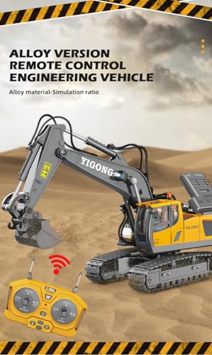 Image of RC JCB Toy Excavator for Kids - 1:20 11-Channel Metal Remote Control Construction Vehicle with Lights, Sounds & 680 Rotation Yellow Digger Truck (Ages 6-12)