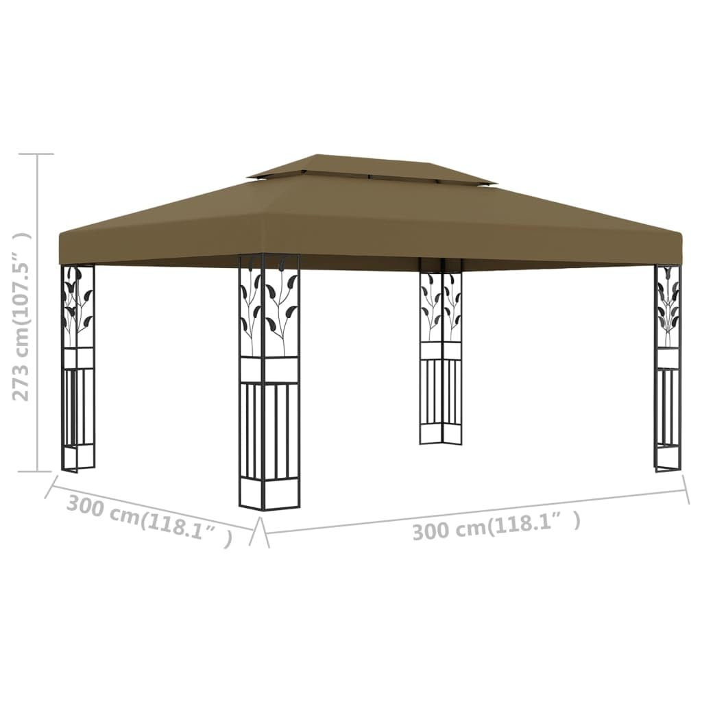 Pawilon z podwójnym dachem, 3 x 4 m, kolor taupe, stal malowana proszkowo, poliester 180 g/m² z powłoką PA, namiot ogrodowy na imprezę, grillowanie, wesele, ochrona na zewnątrz i zapewnia