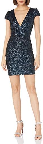 Dress the Population Women's Zoe Cap Sleeve Plunging Sequin Mini Dress,  Navy, XL: Buy Online at Best Price in UAE