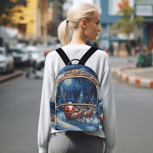 Image of ALAZA Watercolor Snow Santa Claus Deer Christmas Women Backpack Purse Ladies Fashion Shoulder Bag Daypack Travel Bag 7.5L