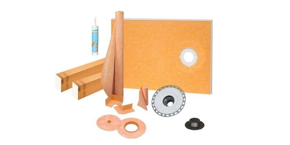 SchluterKerdi 38 Inch x 60 Inch Offset Shower Kit with 2 Inch PVC Flange and Joint Sealant