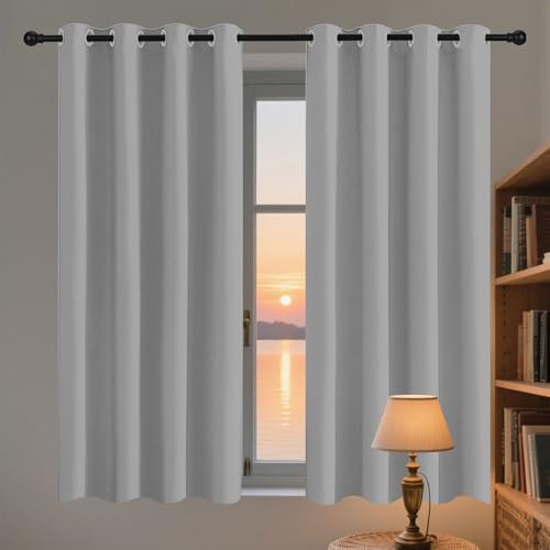 LIWEIREN Cortinas Dormitorio 182 x 180 cm con Ojales Modernas Decorativas Paneles para Ventanas Sala para Ventanas Sala para Niños Cuarto Baño, Gris Claro