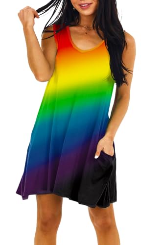Womens Rainbow Tank Dress Sleeveless Pride Month Parades Dresses LGBT Sundress XL