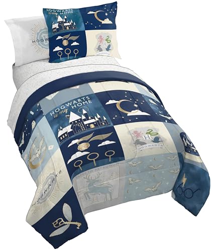 Image of Harry Potter Twin Comforter Set 5 Piece Soft Hogwarts Bedding, Multi | Fantasy, Bed in a Bag, Comforter Sheets Sham Pillowcase, Official Product, Soft Microfiber, Machine Washable, Kids Gift