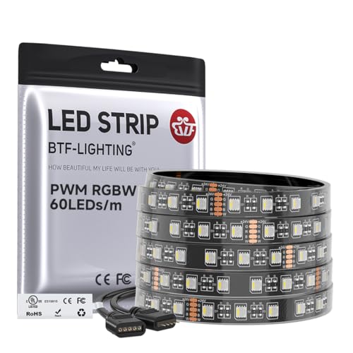 Image of BTF-LIGHTING RGBW LED Strip Cool White 16.4ft 60LED DC24V UL Listed IP67 | Black LED Tape PCB 14mm 5050 4 Colors in 1 RGB + 6000K-7000K for Home Decoration(No Adapter or Controller)