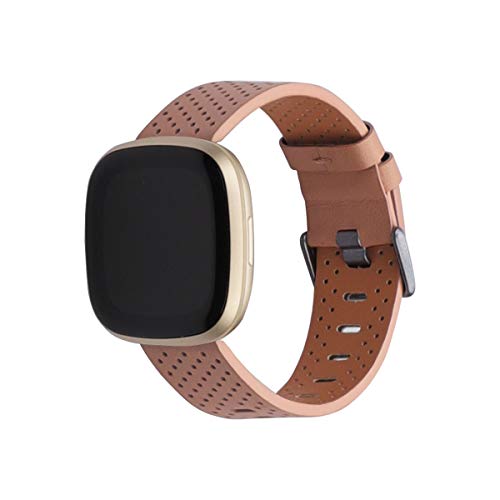 Lederarmband für Fitbit Versa 3/Fitbit Sense, Damen, echtes Leder, atmungsaktives Ersatzarmband mit Metallschnalle, verstellbar, 14 - 20,6 cm,