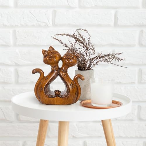 Escultura pareja de gatos de resina y madera 5 aniversario miniatura 2