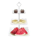 Coitak 3 Tier Cupcake Stand, Plastic Tiered Serving Stand, Square Dessert Tray for Tea Party, Birthday and Wedding (Pure White)
