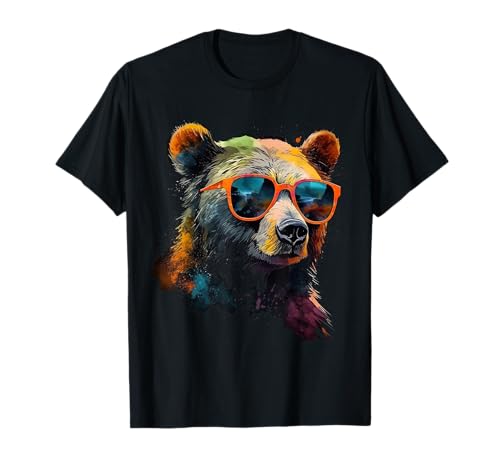 Bär Sonnenbrille Bunte Kunst Tier Bär T-Shirt