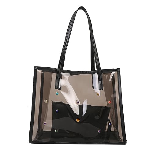 2Pieces/Set Transparent PVC Shoulder Bag for Women Handbag for Beach Commuting and Shopping Black