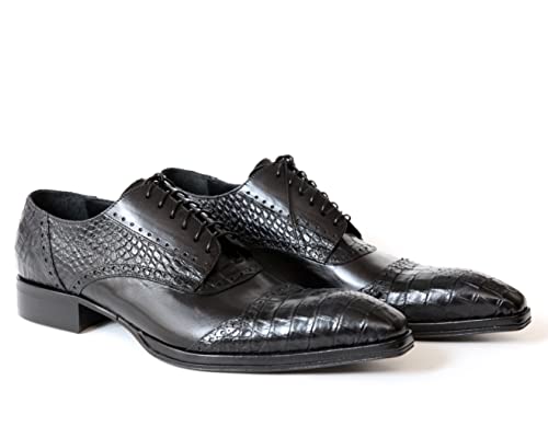 Jo Ghost 4000 Italian Lace up Black Leather Shoes with Croc Print2