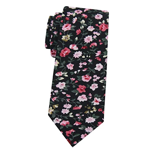Image of Mantieqingway Men's Skinny Tie, Cotton Floral Ties for Men Wedding Necktie for Groom, Groomsmen, Missions, Dances