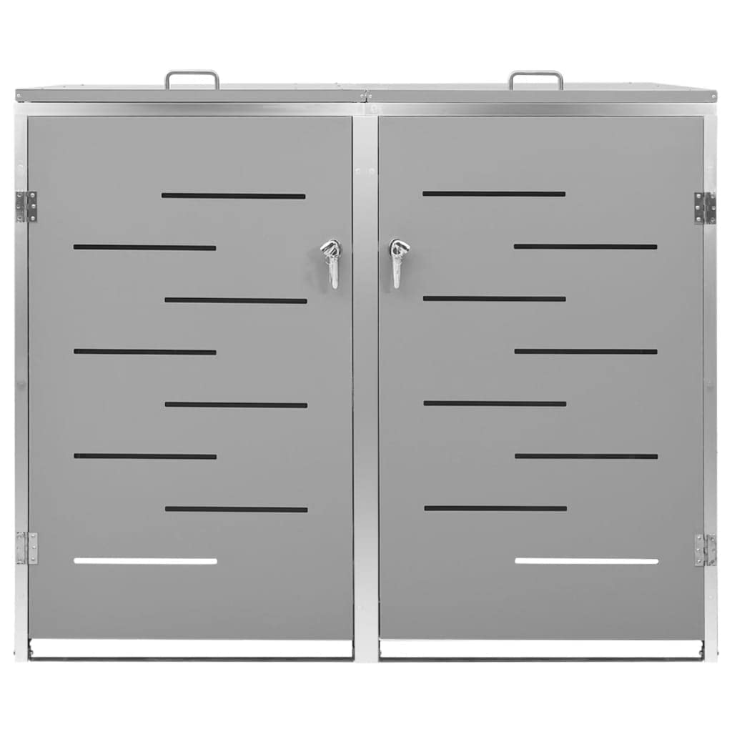 Hommdiy Mülltonnenbox für 2 Tonnen 138x77,5x115,5 cm Rahmen aus Edelstahl Mülltonnenverkleidung Müllbox Mülltonne Müllcontainer Gartenbox Gerätebox Mülltonnenschrank Grau