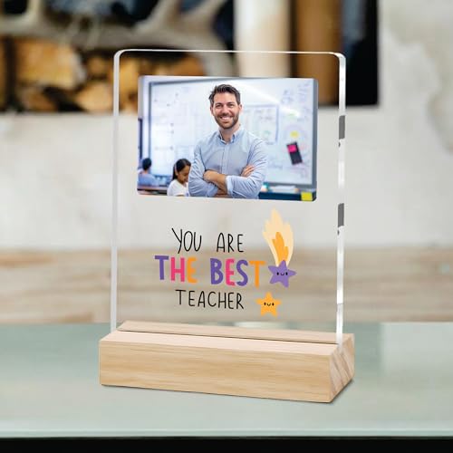 Image of Giftplease Best Teacher Plaque | Personalized Photo Frame with Wooden Stand | Appreciation Gift for Teachers | Teacher's Day Retirement Farewell Gift (Custom Photo & Text CTH 10