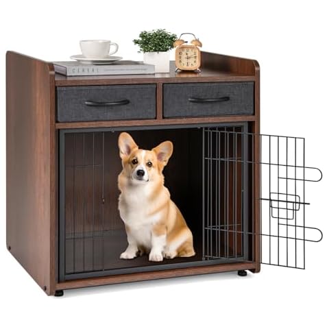 GYMAX Wooden Dog Crate with Storage Cover