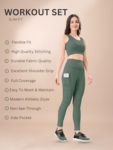 Image of High-Waist Track Suit, Co-ord Set for Women's, Gym wear 2-Piece Workout Set, Sports Bra and Bottom Set, Sports Running Suits, Yoga Wear