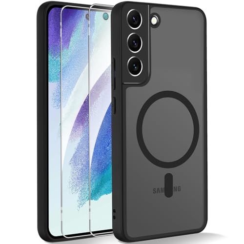 Yxnvixn Magnetic Phone Case for Samsung Galaxy S21 FE 5G Case with 2 Tempered Glass Screen Protector Fit for MagSafe Military-Grade Protection Shockproof Translucent Matte Back Slim Shockproof Cover