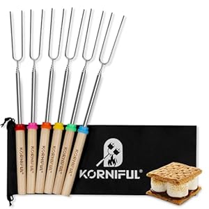 6 pack Smores Sticks for Fire Pit, 32 Inch Marshmallow Roasting long Skewers kit for Campfire – Hot Dog Fork Portable Extendable Stainless Steel Outdoor Trips Accessories