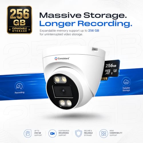 Image of Consistent 3MP Smart Wi-Fi Dome Indoor CCTV Camera | STQC Certified | Full Color Night Vision | Human Detection | 2-Way Audio | 10X Zoom | Memory Card up to 256GB & Cloud | Alexa Support