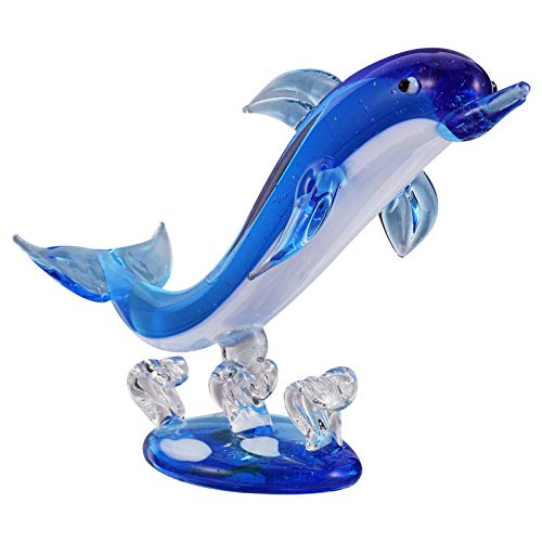 Healifty W172494IFP1B Glass Dolphin Figurines Animal Sculpture Statue Paperweight Blue Glass Dolphin Glass Blown Sea Animal Figurine Tabletop Ornament Decorative Showpiece Centerpiece cover