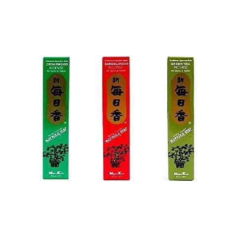 nippon kodo Morning Star Incense Bundle of 3 x 50 Sticks Boxes (Cedarwood, Sandalwood, Green Tea) - Premium Incense Sticks from Japan Cover
