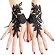 Spitzenhandschuhe Schwarz, Damen Feder Spitze Fingerlose Lange Handschuhe für Hochzeit Halloween Maleficent Kostüm