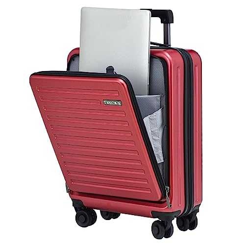 TydeCkare 20 Inch Carry On Luggage with Front Pocket, 21.65 * 15.35 * 7.87" Suitable for Airplane Overhead Bin, 34L Lightweight PC+ABS Hardshell with YKK Zipper, TSA Lock Approved, Wine Red2