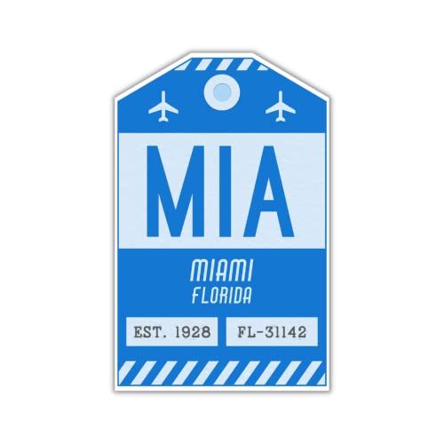 MIA Miami Florida Luggage Tag Sticker/Airport Code Baggage Decal/Collectible Travel Decor/Vintage Inspired Design (Blue)