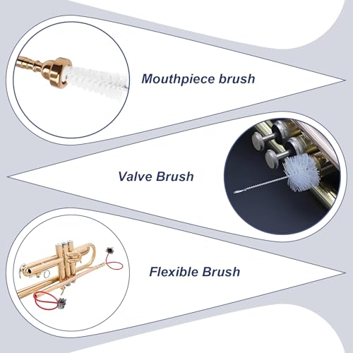 Hordion 3Pcs Trumpet Cleaning Kit, Mouthpiece Cleaner Valve Brushes Flexible Brush Musical Instrument Maintenance Care Accessory for Trumpet Mouthpiece, Red - Thumbnail 3
