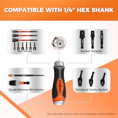 Image of HORUSDY 6-in-1 Ratcheting Screwdriver Set, Magnetic Multi-Bit Screwdriver with Built-in Premium S2 Bits & 126mm Extension Bar, Dad Mens Gifts for Christmas, All-in-One Tool for Home Repair, DIY