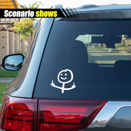 Image of KITUREK 2PCS Car Fuck You Meme Vinyl Sticker Decal, White, Large | Funny Personalised Cartoon Middle Finger Sticker, Fit for Cars Windows Bumpers Trucks Motorcycles or Any Other Smooth Surface
