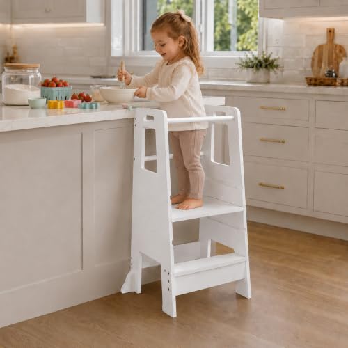 Toddler Kitchen Step Stool, 3-Level Adjustable...