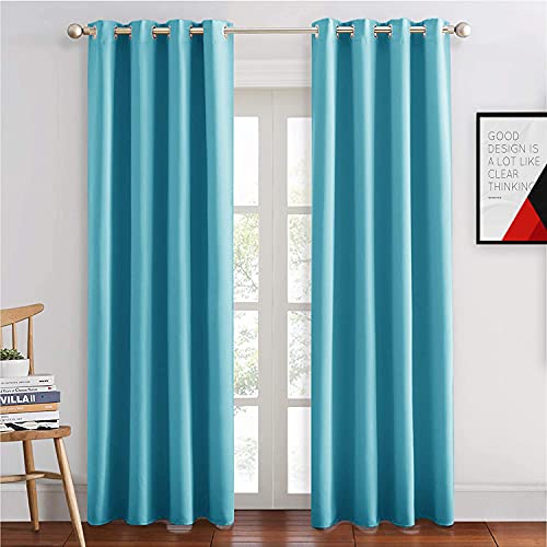 Image of JUPON 100% Silk Blackout Curtain Thermal Insulated Room Darkening 350GSM Living Room Curtain, Pack of 2 Piece (W 54 inch X 96 inch L - Turquoise)