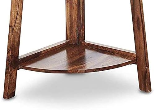 Image of HITHOS Solid Sheesham Wood 5 Tier Corner Shelf | Wooden Ladder Bookcase for Living Room, Bedroom and Office | Floor Standing Home Decor Display Rack for Plants & Books (Brown Finish)