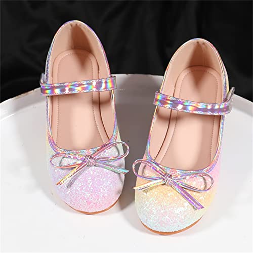 Girls Mary Jane Shoes Flat Princess Shoes Bowknot Pearl Children Soft Sole Leather Shoes Wedding Party Dress Shoes (Pink, 11 Little Child)3